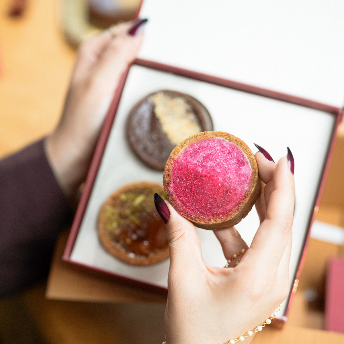 Gulkand & White Chocolate Millet Tart