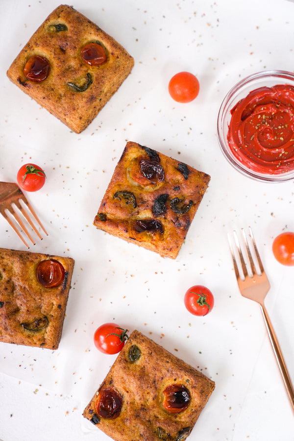 Focaccia(Sun Dried Tomato & Jalapenos) - Vegan & Gluten Free, 140gm (Only For Delhi NCR)